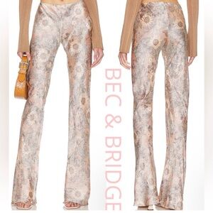 Bec + Bridge Floral Boot Cut Pants - Cream and Brown